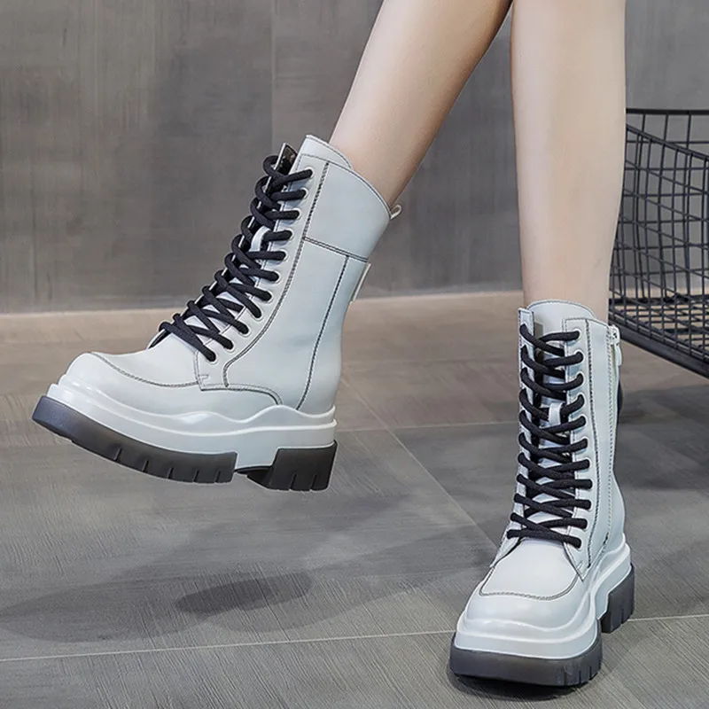 

Genuine Leather Cow Women Boots Fashion Autumn Winter Women's Shoes Casual Heighten Platform Boots Shoes Woman Motorcycle Boot