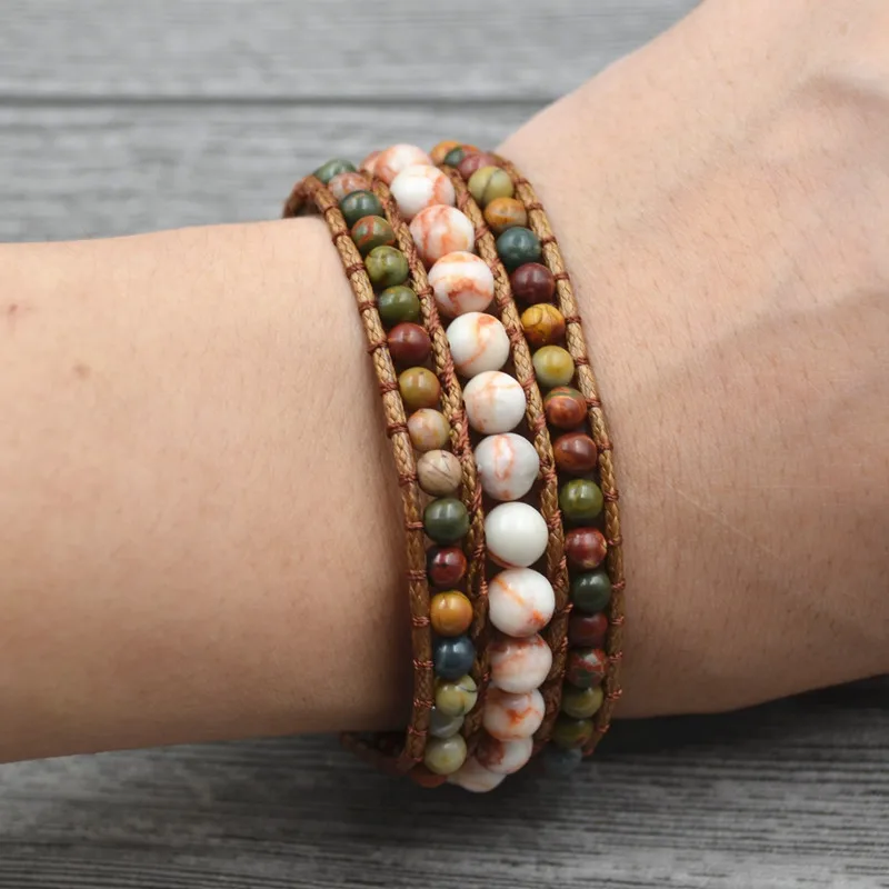 Бусины из натурального камня Asingeloo в стиле бохо для отдыха 3 нити дружба плетение