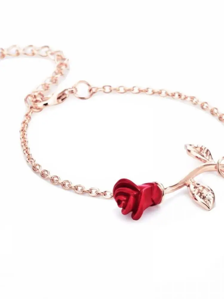 

Ladies Adjustable Chain Style Romantic Red Rose Simple Bracelet Valentine'S Day Birthday Wedding Gift Best Gift