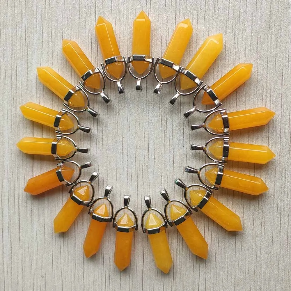

Good quality natural stone yellow pillar crystal pendants for jewelry accessories making 24pcs/lot wholesale free shipping