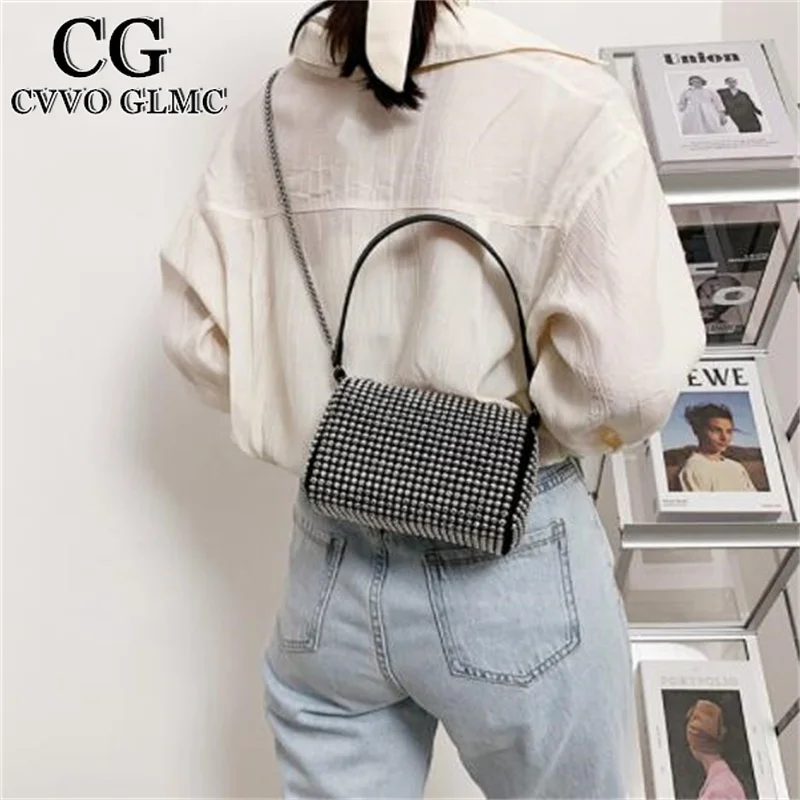 

Cvvo Glmc 2021 new messenger bag diamond chain bag fashion shoulder bag cylinder bag leisure pillow bag nightclub female bag