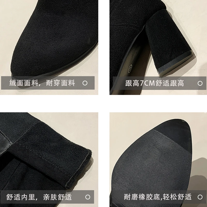 

Lady Boots Winter Shoes For Women Round Toe Sexy Thigh High Heels High Sexy Mid Calf 2021 Pointy Autumn Stiletto Rubber Low