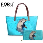 Женская сумка с принтом дельфина FORUDESIGNS, женская пляжная сумка, Милая женская сумка, вместительные сумки на плечо, сумка для монет