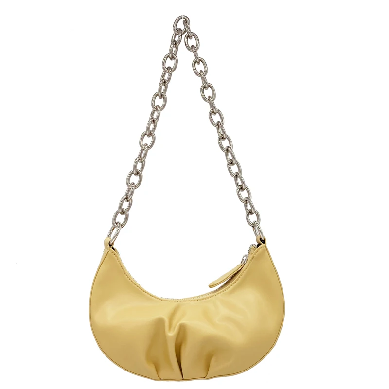 

Thick Chain Bag Niche Design Half Moon Bag 2021 New Pleated Underarm Single Shoulder Messenger Bag For Women Ladies L0U5