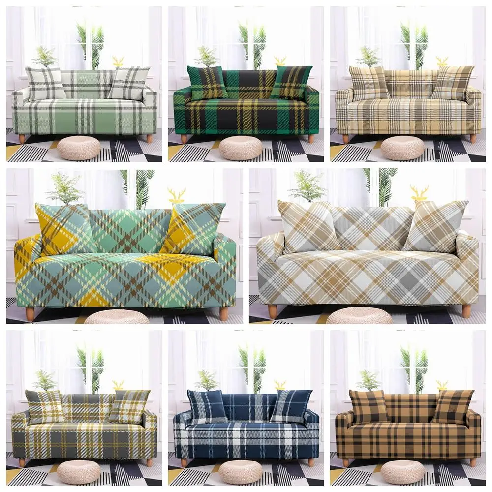 Home Plaid Sofa Cover Elastic Slipcovers Corner Towel Couch Covers for Living Room 1/2/3/4 Seater | Дом и сад