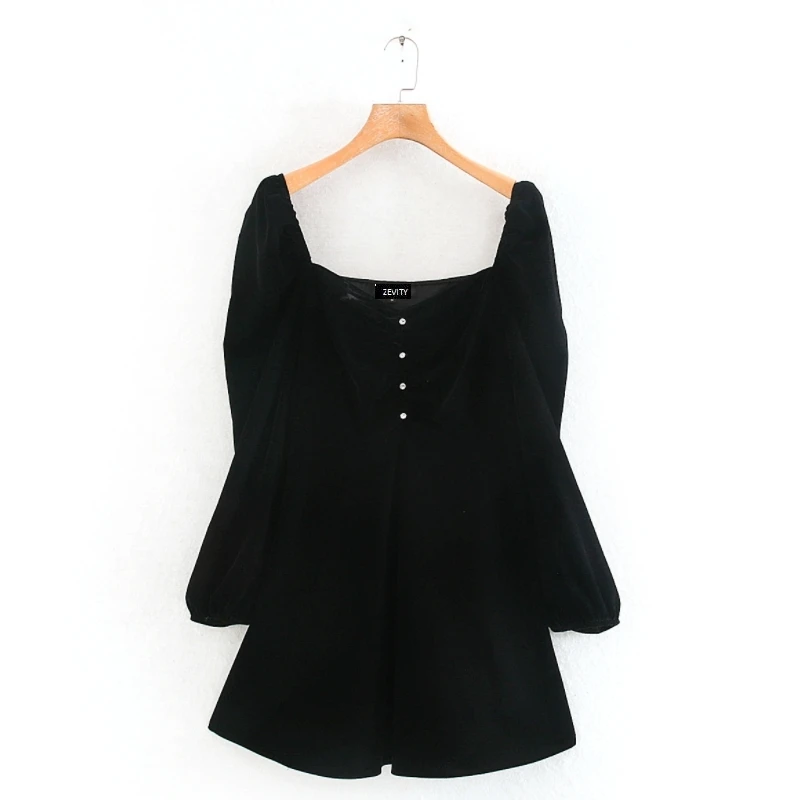 Женское винтажное платье с пышными рукавами однотонное бархатное мини