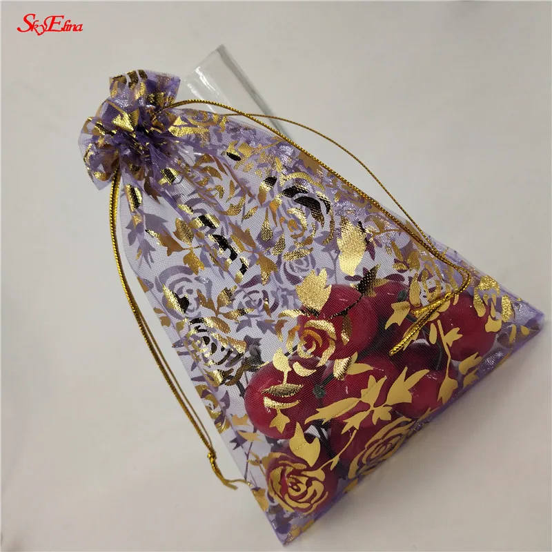 light purple 50 шт., 7x9, 9x12, 11x16, 13x18, 15x20, 20x30 см, позолоченные розы из органзы, ювелирные изделия, сумки для свадебной вечеринки, украшения, сувениры, сумки для подарков 5Z - Цвет: light purple
