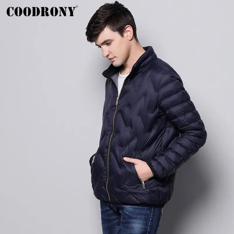 Бренд COODRONY, мужская куртка-пуховик на утином пуху, модное повседневное пальто со стоячим воротником, мужские мягкие теплые зимние куртки на молнии с карманами, одежда 98025