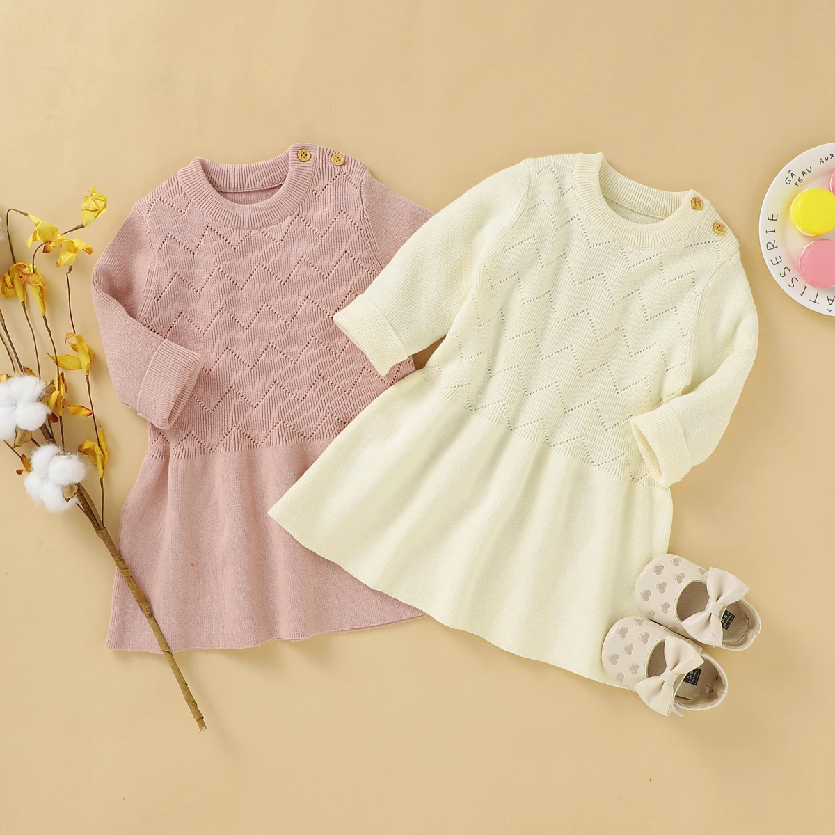 Платье-Свитер для новорожденных девочек вязаное ажурное платье с длинным