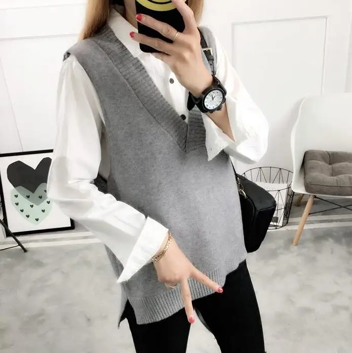 

2020 Women Sweater Spring Autumn Wool Vest Sleeveless O-Neck Knitted Vests Long Sections Poullover Vest Female Jumper Pull