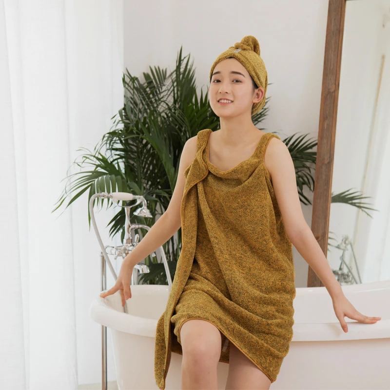 

2PCS Women Bathroom Bamboo Fiber Bath Towels for adults Bath Robe Hair Towel Set serviette de bain toalhas de banho handdoeken