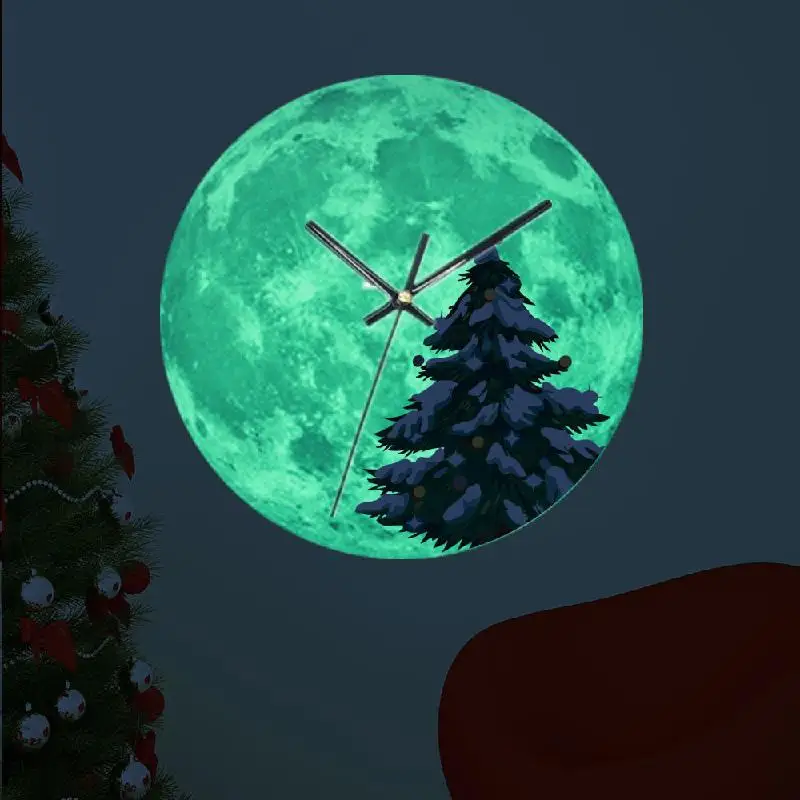 

12 дюймов рождественские часы светящаяся Луна настенные часы Мультфильм Снеговик Лось немой указатель настенные часы домашний декор украше...