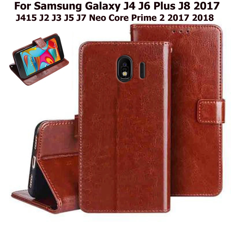 Флип кейс для Samsung Galaxy J4 J6 Plus J8 2017 J415 J2 J3 J5 J7 Neo Core Prime 2 2018 чехол телефона Funda Capa