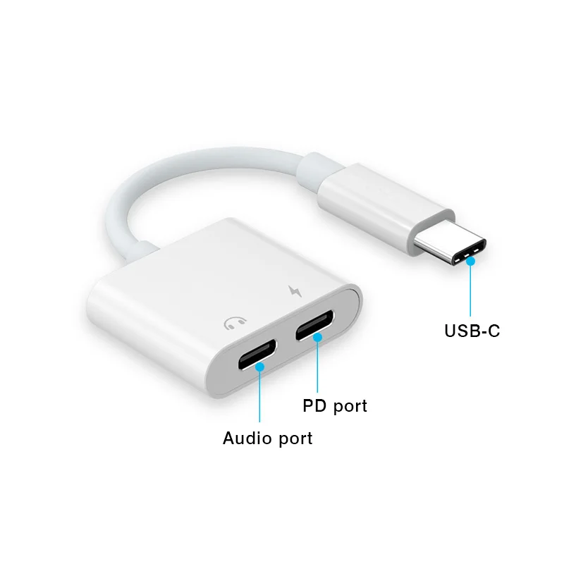 Адаптер 2 в 1 с двумя разъемами USB Type-C для наушников аудио-зарядки звонков