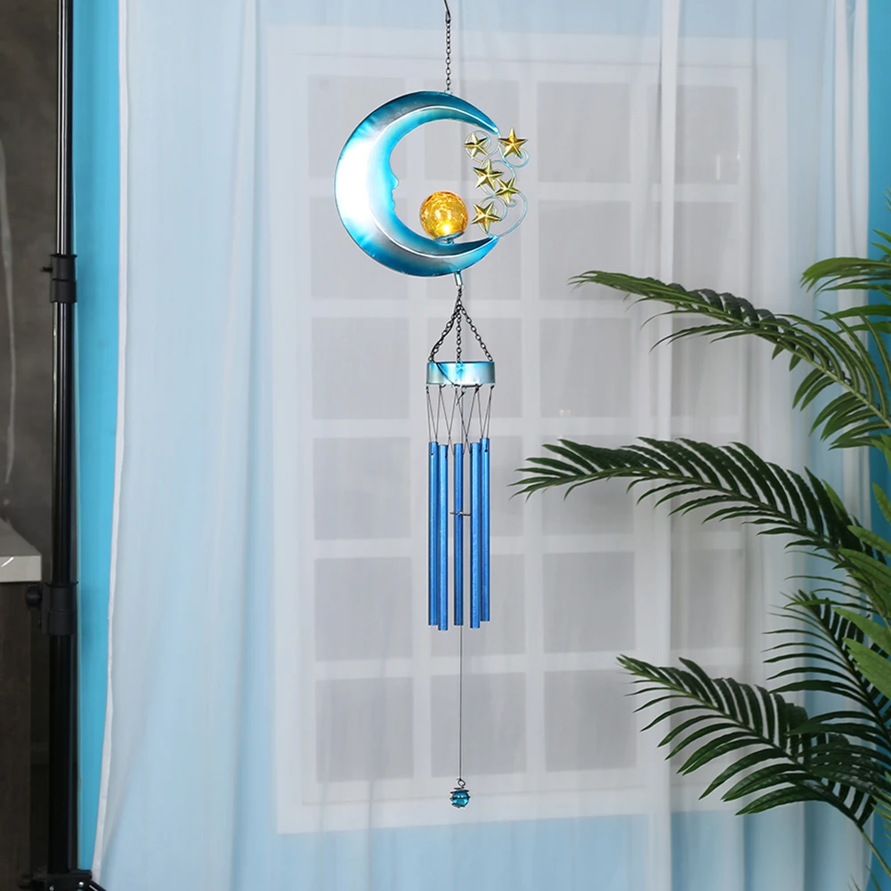 

Solar Lamp Moon Shape Wind Chimes Garden Waterproof Iron LED Light Wind Chime Pendant Eid Mubarak Ramadan Decor for Garden Home