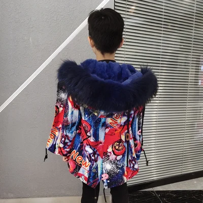 

-30 Degree Winter Children Faux Fur Clothing Warm Thick Boys Winter Down Jacket Big Faux Fur Hooded Teenager Winter Parka Coat