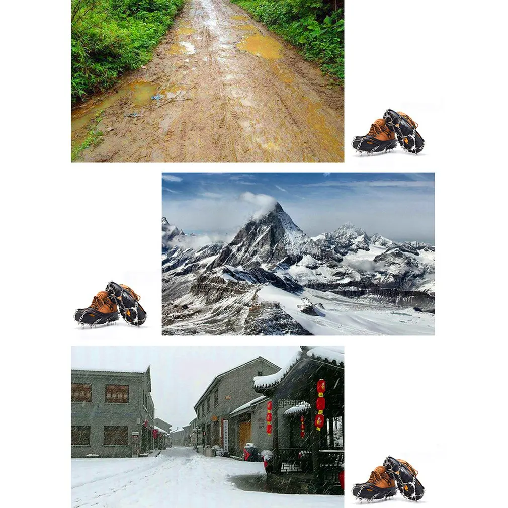

Stainless Steel 19 Teeth Universal Anti Slip Ice Snow Shoe Crampons Boot Grips Traction Cleats Spikes Crampons