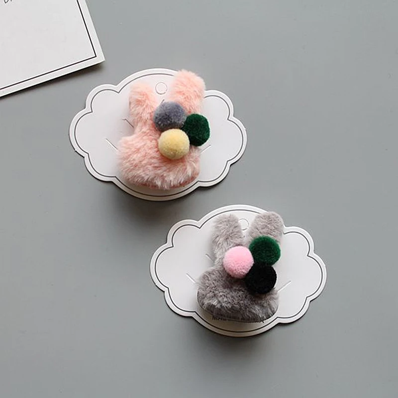 Winter Soft Plush Love Crown Rabbit Bow Hairball Pom Kids Elastic Hair Rope Baby Girls Rubber Band Accessories | Детская одежда и
