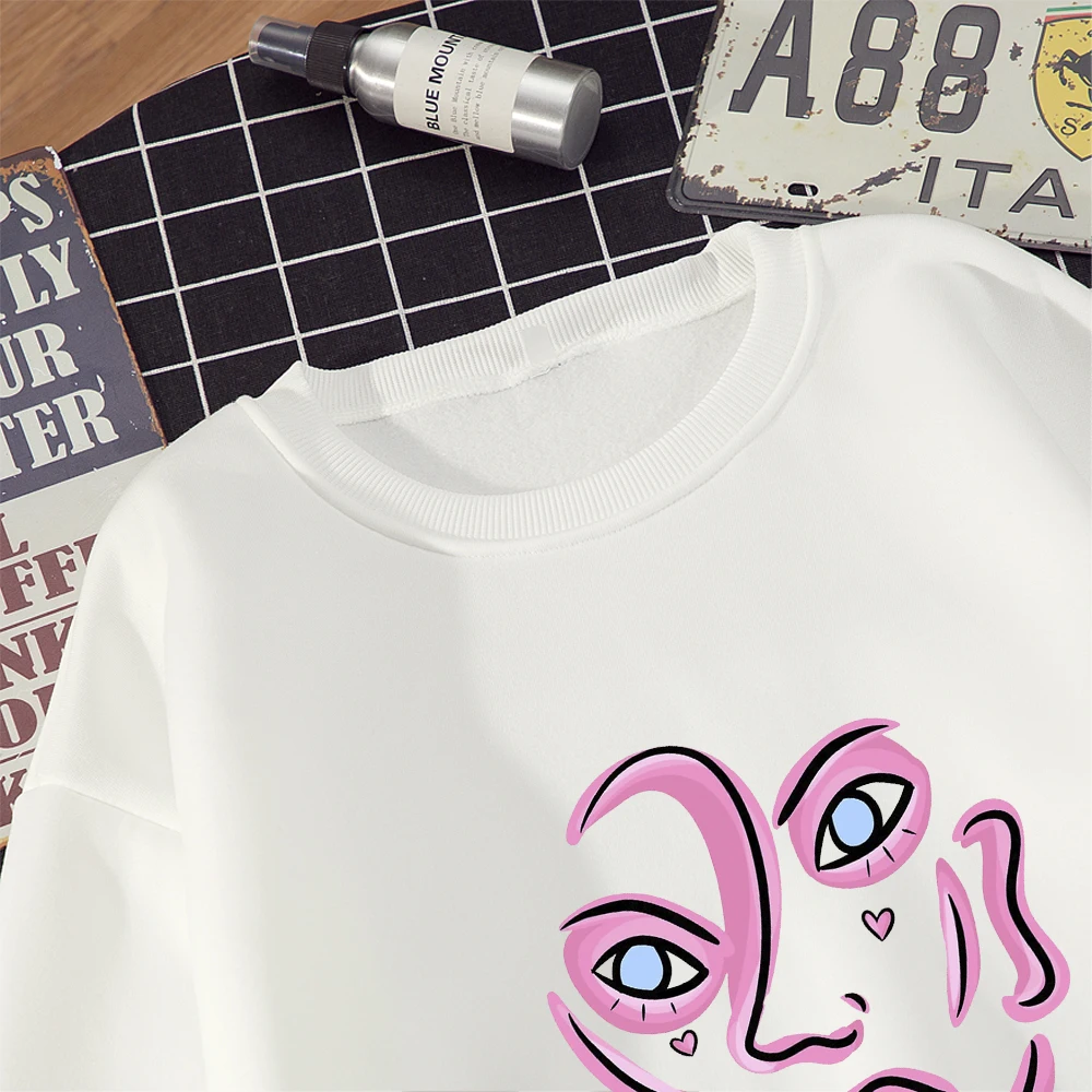 

Graphics Face Line Print Sweatshirts Aesthetic Crewneck Hoodie Autumn Women Girlfriend Gift Hoodies Sweat Capuche Femme Oversize