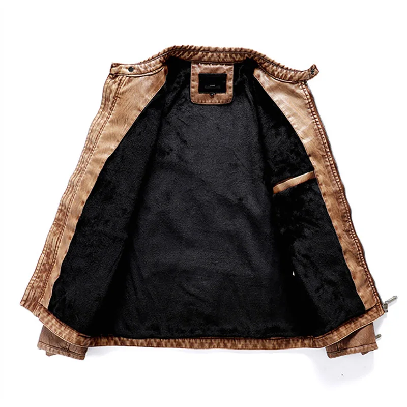 Кожаная куртка для мужчин Зимние флисовые Теплые повседневные Мотоциклетные