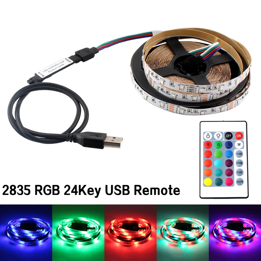 USB DC 5 В Светодиодная лента светильник ing RGB SMD 2835 м 1 2 3 4 60 светодиодный/м Пульт