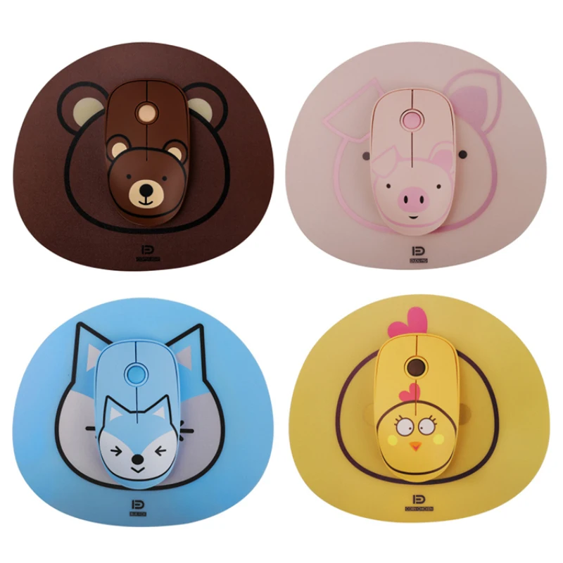 

1600 DPI Ergonomic Optical Mouses USB Receiver For Laptops 2.4G Wireless Mouse Pad Set Cute Cartoon Silent Computer Mouse