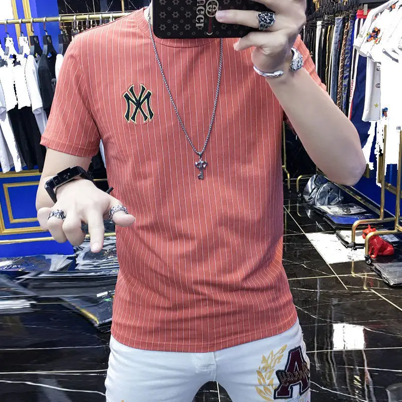 

Summer 2021 new short sleeve T-shirt men's spirit guy fashion trend embroidered jacket Joker tide