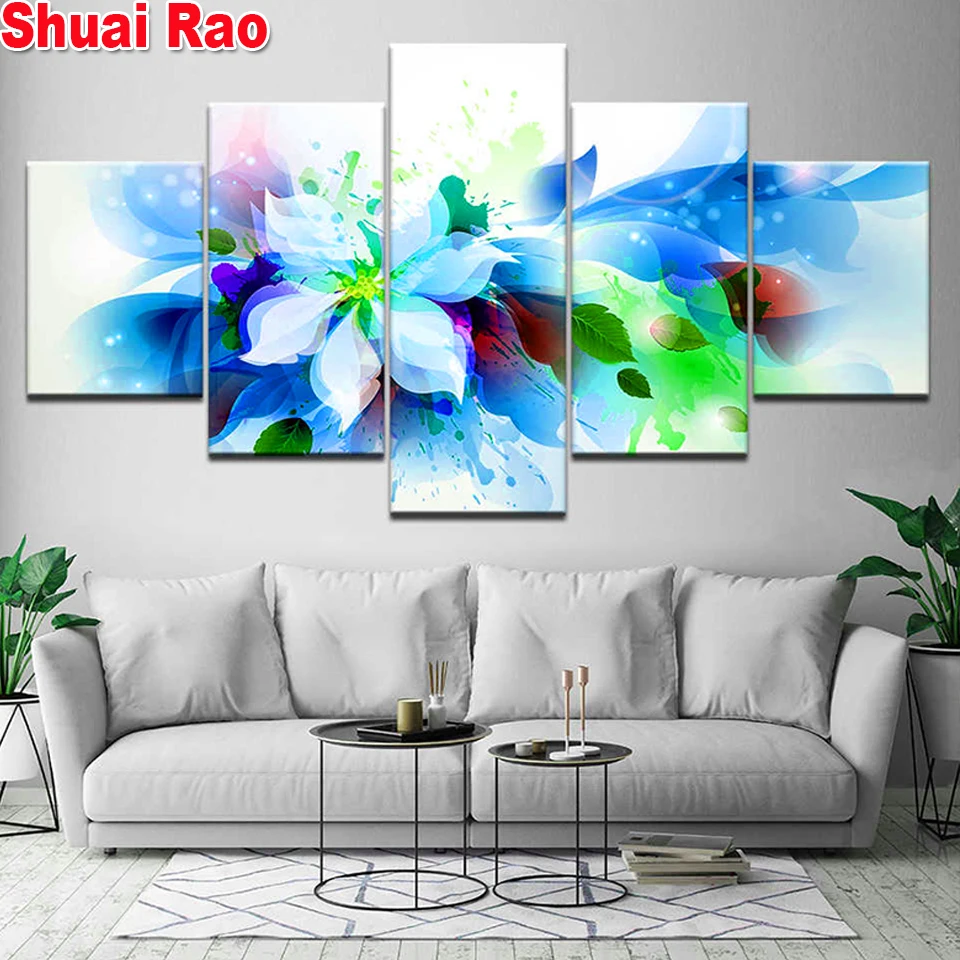 

Diamond Painting Abstract Blue flower landscape 5 piece Diy Full Square Round Diamond Embroidery Mosaic crafts home decor,