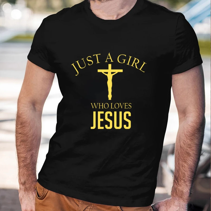 

Just A Girl Who love Jesus Christian Cross Graphic T Shirt Funny I Love Jesus Printed Tops Fashion Casual Summer Cotton Tee