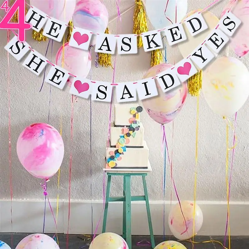 Engagement Decorations Banner He Asked She Said Yes Lovely Wedding Bunting Paper Garland for Party Favor Bridal |