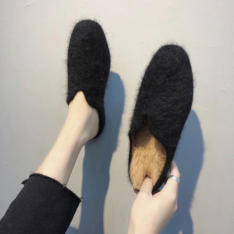 Обувь с закрытым носком Туфли без задника класса люкс из норкового меха Теплые