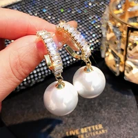 fashion korean oversized pearl drop earrings for women bohemian golden round pearl wedding earrings jewelry