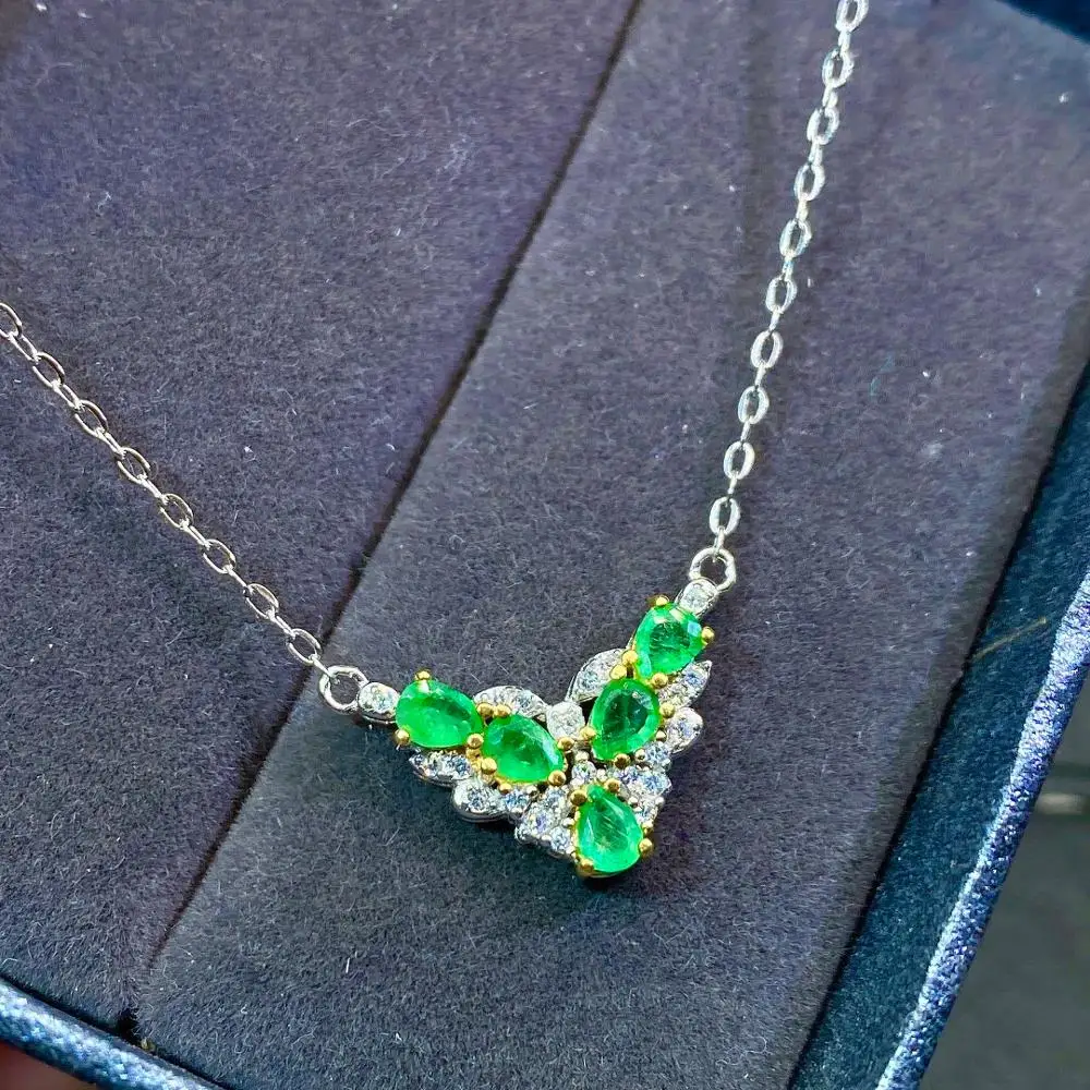 

SHILOVEM 925 sterling silver real Natural Emerald Pendants classic fine Jewelry women wedding wholesale new gift jcz0304869agml