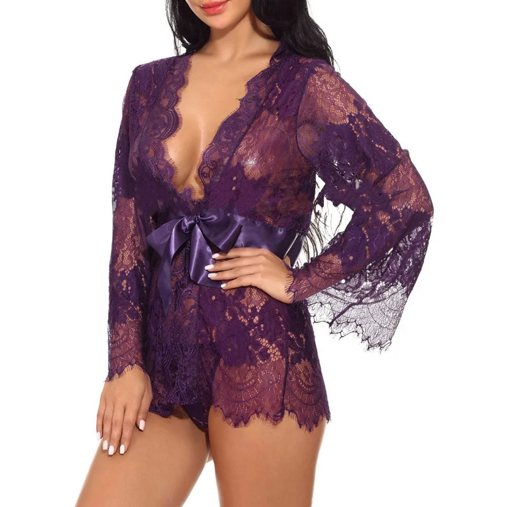 Женская сексуальная эротическая ночная рубашка Babydoll кружевное прозрачное белье с ресницами Сексуальная v-образная пижама халаты стринги женская пижама Интимная* X