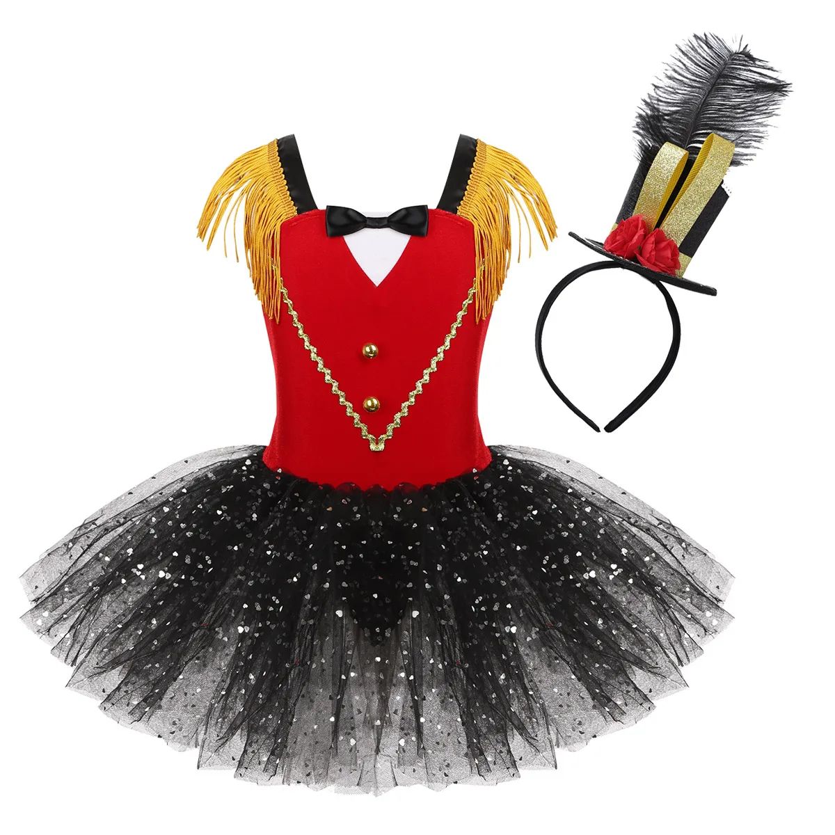 Vestido de tut&uacute; de tul para ni&ntilde;as, trajes de Cosplay para fiestas de Carnaval y Halloween, conjunto de ropa de maestro de circo-0