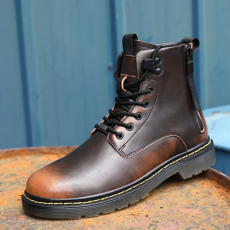 

Winter Men Snow Boots Warm Plush Plus Size 36-46 Men Boots Winter Casual Leather Shoes Men Warm Snow Boots Fashion Sneakers