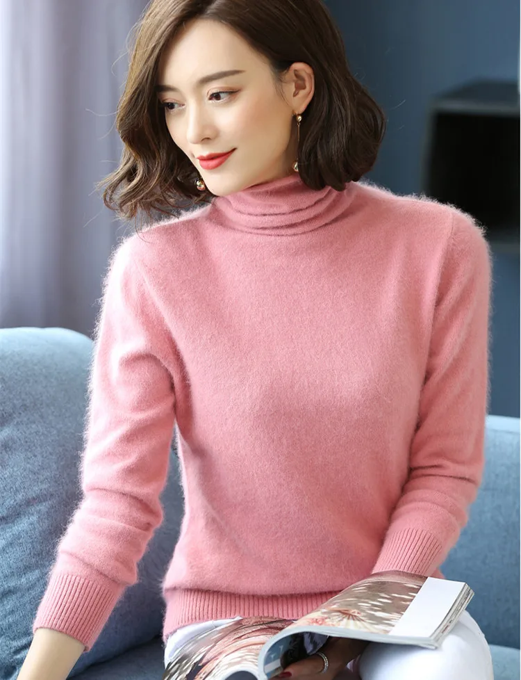 

new pure mink cashmere high collar shirt collar piles of autumn winter women's long-sleeved sweater warm sweater pullovers Z128
