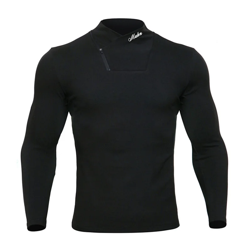 Мужская теплая облегающая футболка с длинным рукавом и V образным