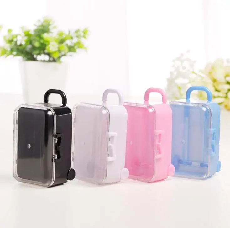 

Acrylic Clear Mini Rolling Travel Suitcase Candy Box Baby Shower Wedding Favors Party Table Decoration Supplies Gifts Wholesale