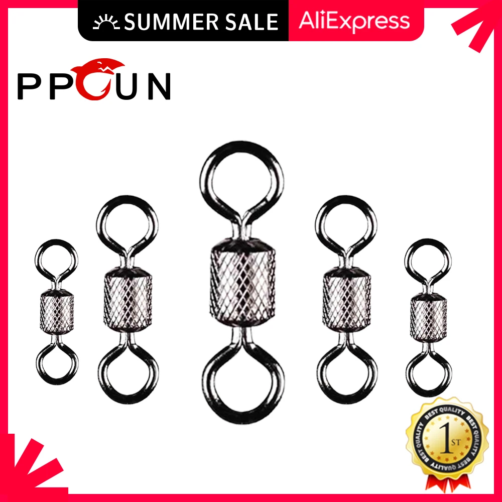 

50PCS/Lot Stainless Steel Solid Bearing Fishing Swivel With Safety Buckle Accessories Lures for Sea Tackle Goods Summer Hooks
