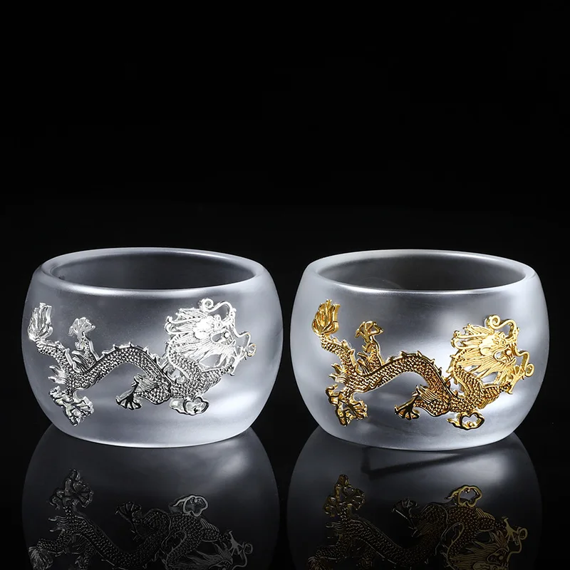 

50ml Jade Porcelain Teacup Silver Gold Dragon Tea Bowl Creative Ink Cup Master Puer Cups Chinese Kung Fu Teaware Teacups Crafts