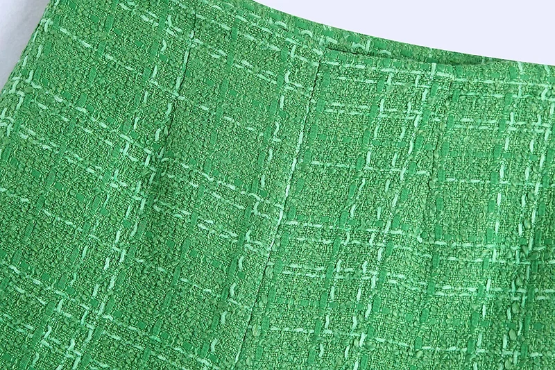 

ZA 2021 sexy green Tweed Shorts skirt women Vintage High Waist shirts Female mini Short Pants Mujer