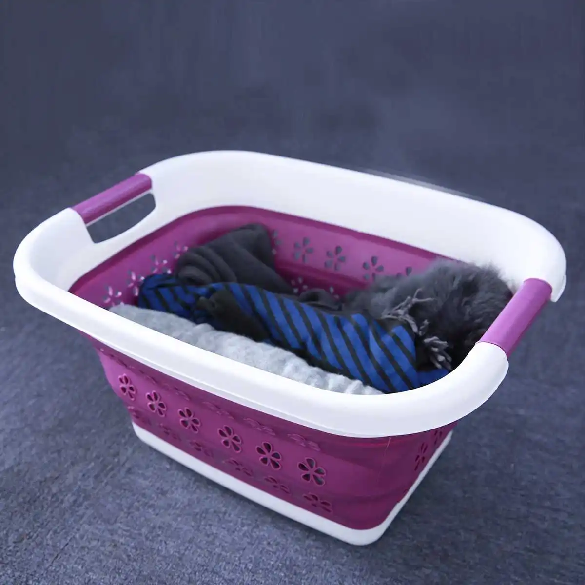 

Large Foldable Purple Storage Dirty Clothing Baskets Collapsible Laundry Basket Silicone Wash Clothes Fruits Bin Space Saving