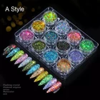 12 шт.компл. Блестящий Порошок для ногтей блестки радужные хлопья блестки золотосеребро супер сверкающие пайетки для украшения ногтей Новинка