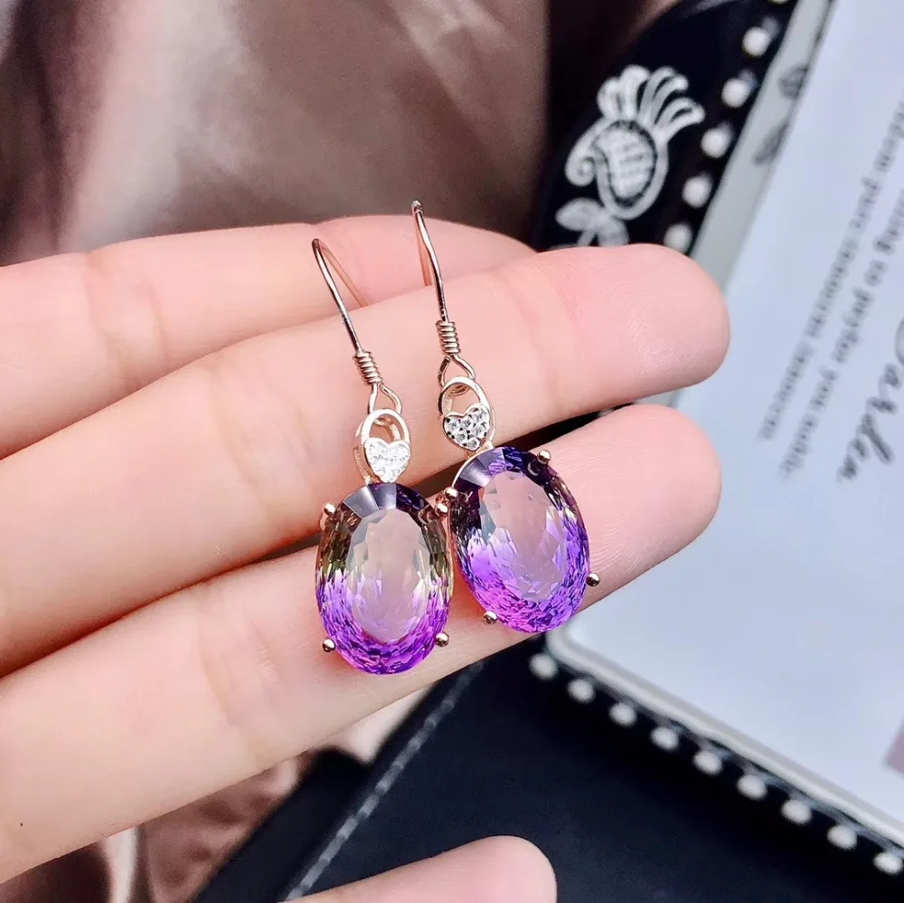 Earrings KJJEAXCMY ювелирное изделие из серебра 925 пробы, инкрустированное аметистом, Женское кольцо, ожерелье, подвеска, серьги, 3 комплекта, новинка - Цвет камня: Earrings