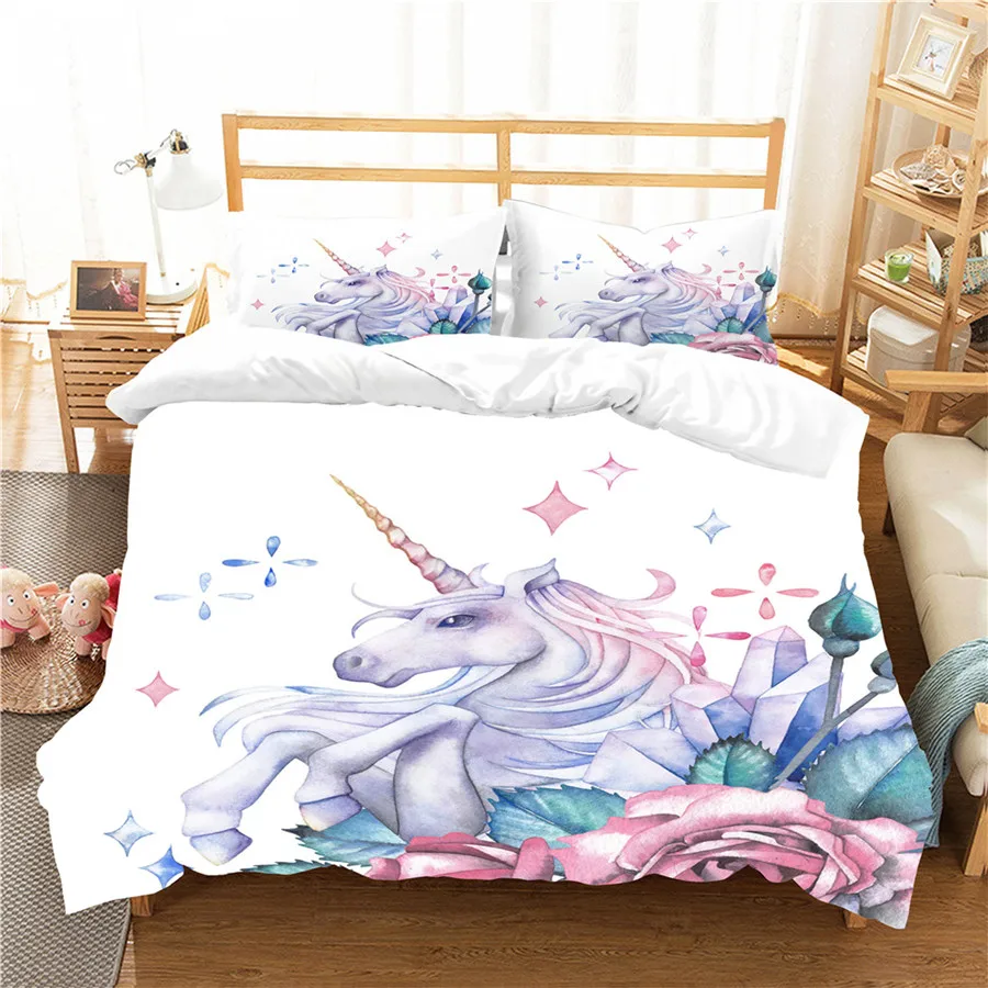 

A Bedding Set 3D Printed Duvet Cover Bed Set Cartoon Unicorn Home Textiles for Adults Bedclothes with Pillowcase #DJS57