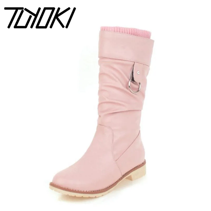 Женские сапоги до середины икры Tuyoki зимняя обувь с Плюшевым Мехом теплые круглым