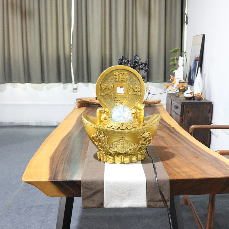 110V / 220V Gold Ingot Water Fountain Natural Resin Feng Shui Crystal Ball Rotate Decor Waterscape Home Adornment Gifts | Дом и сад
