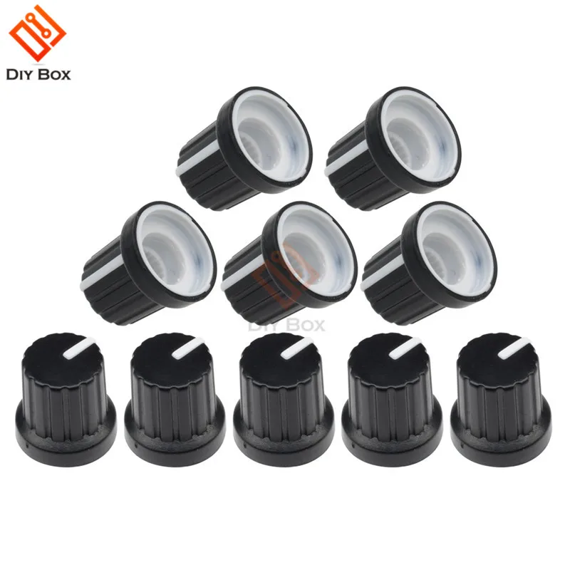 Ручка потенциометра WH148 черное отверстие вала пластиковые накатанные ручки с