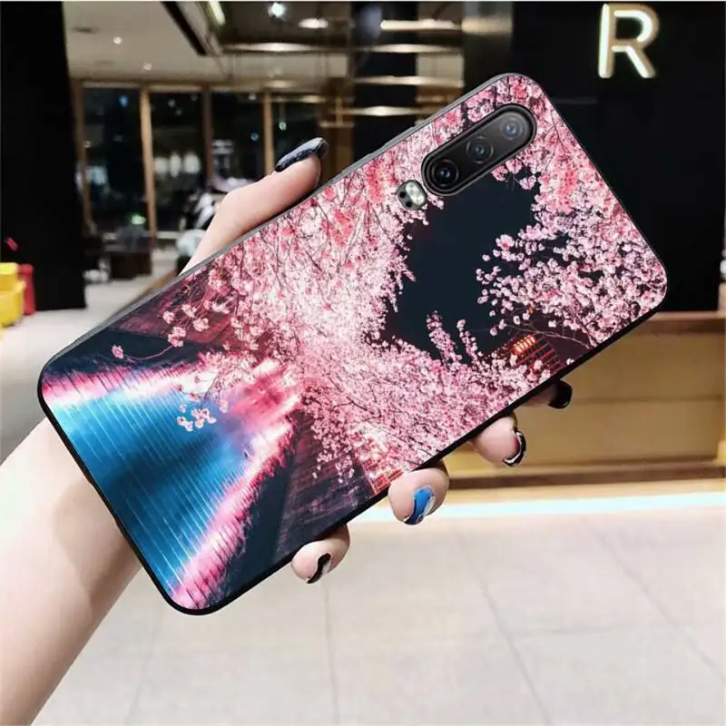 Розовый чехол для телефона из ТПУ с вишневым цветком Сакурой черный корпус Huawei P40